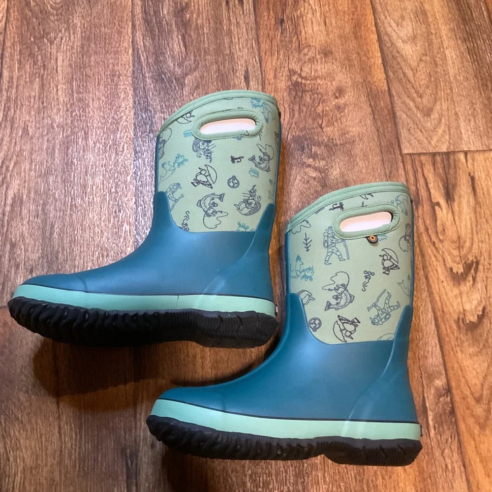 Bogs Boots Size Youth 5 Classic Davi Rollyn 72498 Insulated Rain Teal Snow New